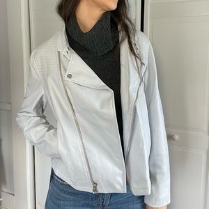 Baby blue leather jacket